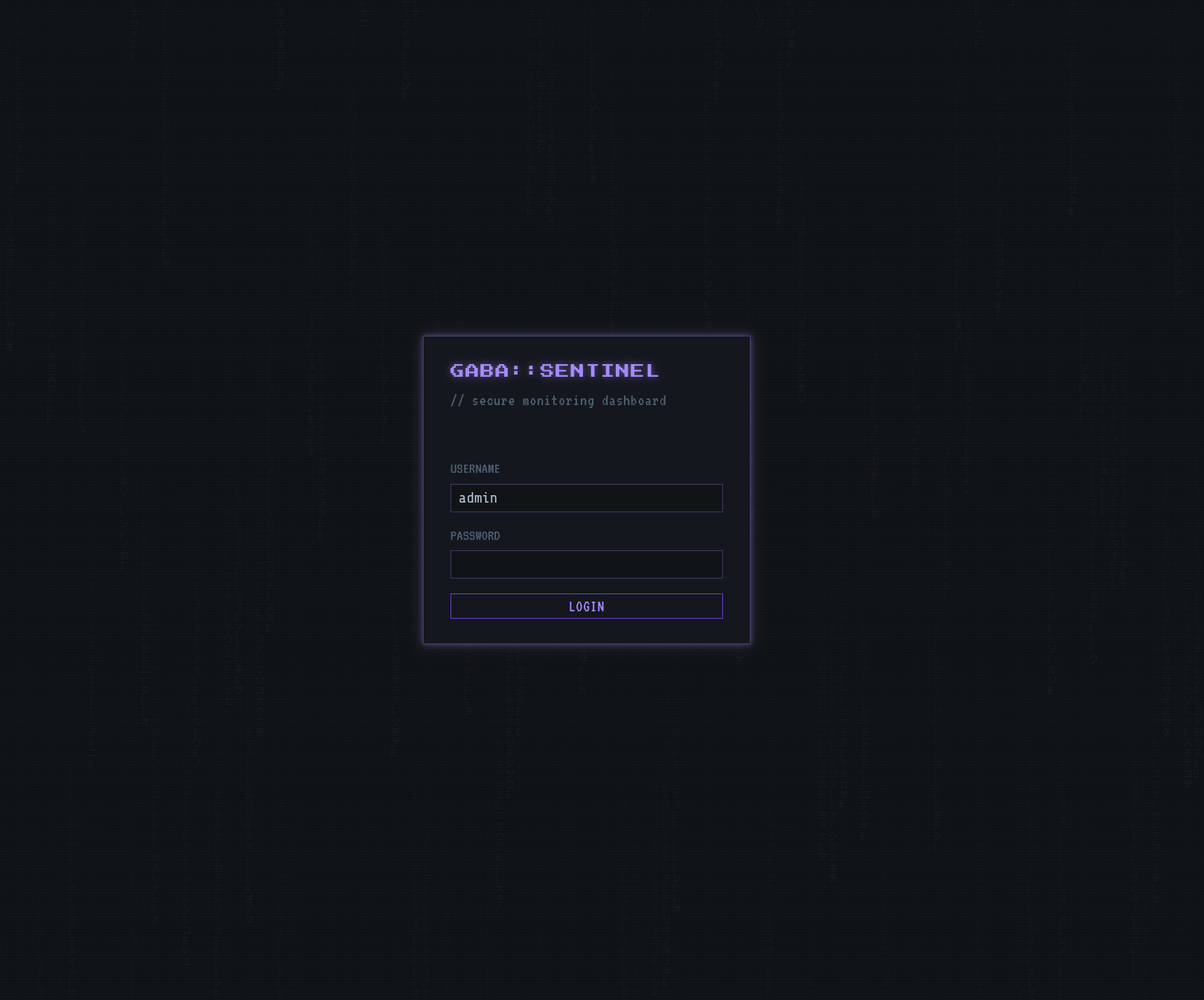 GRID::SENTINEL Login screen